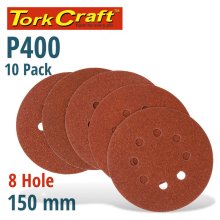 Sanding Disc Velcro 150mm 400 Grit With Holes 10/Pk