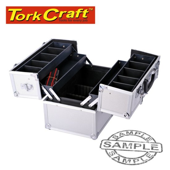 Tork Craft Square Aluminium Case With 4 Piece Tray 36.5 X 22.5 X 25 With Silver D - Click Image to Close
