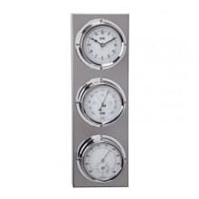 Anvi Barometer, Thermometer, Hygrometer, Clock - Stainless Steel- Rectangular