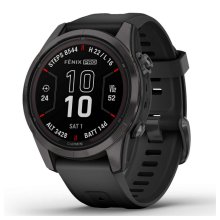 Garmin fenix 7S Pro, Sapphire Solar Edition - Carbon Grey DLC Titanium with Black Silicone Band