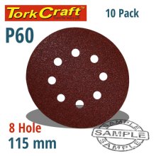 Tork Craft Sanding Disc Velcro 115mm 60 Grit With Holes 10/Pk