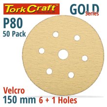 Tork Craft Gold Velcro Disc (50 Pieces) 80 Grit 150mm X 6+1 Holes