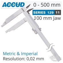 Accud Vernier Caliper Jaw Length 100mm 0-500mm/0-20"