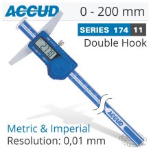 Accud Digital Double Hook Depth Gauge 0-200mm/0-8"