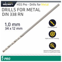 Alpen Pro HSS 1mm Drill Din 338 Rn 135 Split Point Plastic Wallet