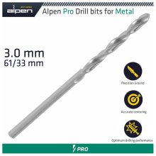 Alpen Pro HSS 3mm Drill Din 338 Rn 135 Split Point Plastic Wallet