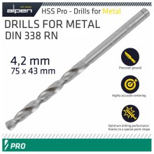 Alpen Pro HSS 4.2mm Drill Din 338 Rn 135 Split Point Plastic Wallet