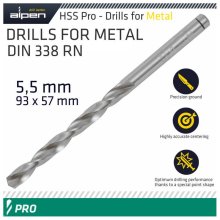 Alpen Pro HSS 5.5mm Drill Din 338 Rn 135 Split Point Plastic Wallet