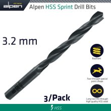 Alpen Hss Sprint Drill Bit 3.2Mm 3/Pack Alpen Hss Sprint Drill Bit 3.2Mm 3/Pack
