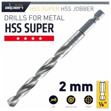 Alpen HSS Super Drill Bit Hex Shank 2mm