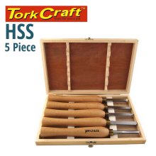 Tork Craft Chisel Set Wood Turning 270mm HSS 5 Piece Wood Case