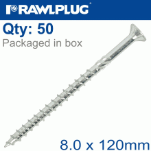 RAWLPLUG Timber Construction Screw 8.0 X 120Mm X50-Box Csk Washer Head Torx T40