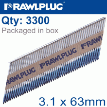 RAWLPLUG Timber Nails Clipped 3.1Mm X 63Mm 3300 Per Box With X3 Fuel Cells
