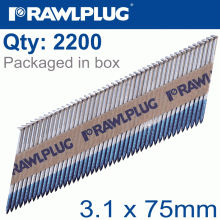 RAWLPLUG Timber Nails Clipped 3.1Mm X 75Mm 2200 Per Box With X2 Fuel Cells