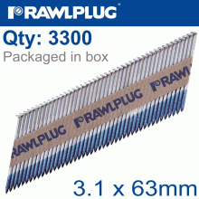 RAWLPLUG Timber Nails Clipped Ring 3.1Mm X 63Mm 3300 Per Box With X3 Fuel Cells