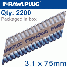 RAWLPLUG Timber Nails Clipped Ring 3.1Mm X 75Mm 2200 Per Box With X2 Fuel Cells