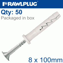 RAWLPLUG Nyl Hammer-In Fixing 8X100Mm Cyl Head X50-Box