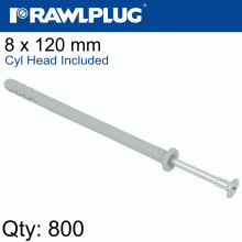RAWLPLUG Nyl Hammer-In Fixing 8X120Mm+ Cyl Head X800 Per Box