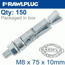 RAWLPLUG Projecting Bolt M8X75X10Mm X150 -Box