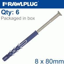 RAWLPLUG Nyl Frame Fixing Zp + Csk Screw 8Mmx80Mm X6 -Bag