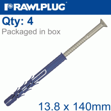 RAWLPLUG Nyl Frame Fixing Zp + Collar Hex Screw 13.8Mmx140Mm X4 -Bag