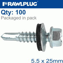 RAWLPLUG Self Drilling Screws 5,5X25Mm With Washer T14, 100Pcs