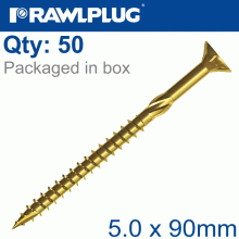 RAWLPLUG Torx T25 Chipboard Screw 5.0X90Mm X50-Box