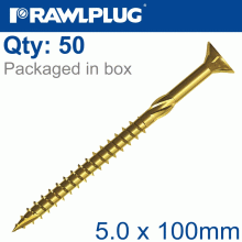 RAWLPLUG Torx T25 Chipboard Screw 5.0X100Mm X50-Box