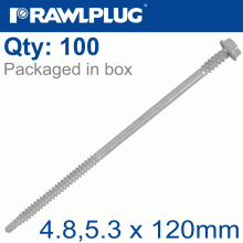 RAWLPLUG R-Wb Self-Drilling Screws For Steel,Hex 4.8,5.3X120 Zinc Fl Box Of 100
