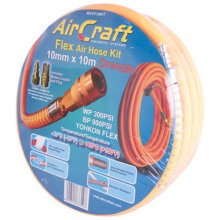 Air Craft Flex Air Hose Kit 10mm X 10m Orange W/Quick Coupler & Connector Yohko Air Craft Flex Air Hose Kit 10mm X 10m Orange W/Quick Coupler & Connector Yohko