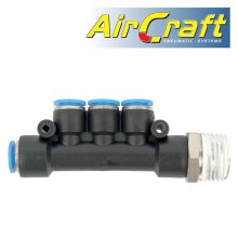 Pu Hose Fitting Manifold 4 X 8mm Port X 1/2"M