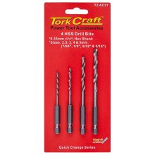 Tork Craft Hex Shank Drill Bit 4 Pce Set 2.5mm 3mm 4mm 5mm