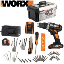 WORX Hammer Drill 20V 50Nm 2 X 2.0Ah Std Charg. 55Pc Acc. Toolbox Worx