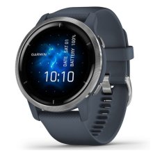 Garmin Venu 2 Silver Bezel with Granite Blue Case and Silicone Band Watch