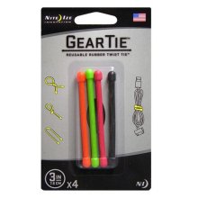 Nite Ize Gear Tie Reusable Rubber Twist Tie 3 In. - 4 Pack - Assorted