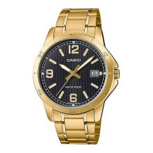 Casio Analog Gold Date Black Dial Watch - MTP-V004G-1BUDF